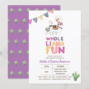 Whole LLama Fun Baby Mama Shower Purple Pink Girls Invitation