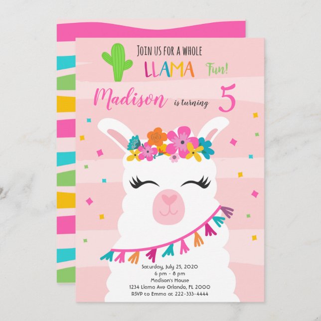 Whole Llama Fun Birthday Invitation (Front/Back)
