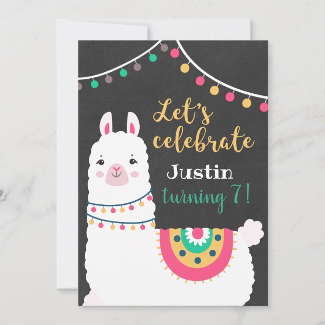 Whole llama fun birthday invitation (Front)