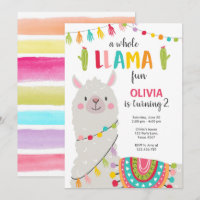 Whole llama fun birthday invitation Alpace Fiesta