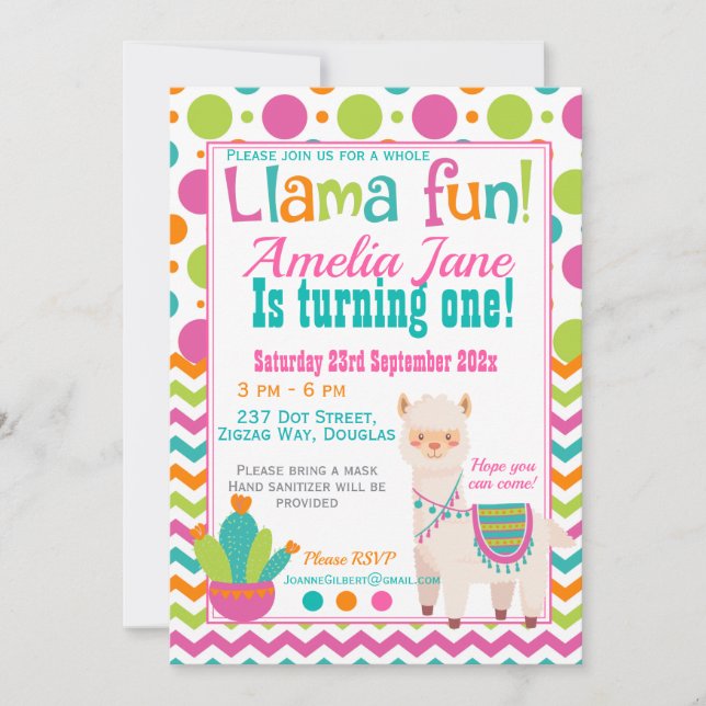 Whole Llama Fun Birthday Party Invitation (Front)