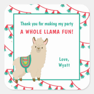 Whole Llama Fun Birthday party thank you favour Square Sticker