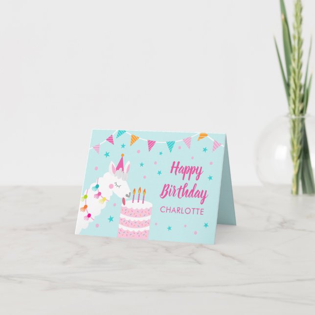 Whole Llama Fun Cake 3rd Aqua Happy Birthday Card (Front)