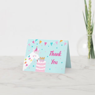 Whole Llama Fun Cake 5th Birthday Aqua Thank You Card