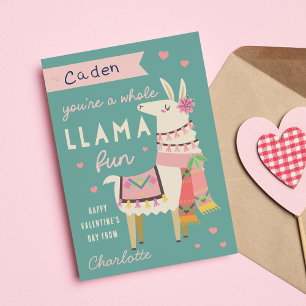 Whole Llama Fun Classroom Valentine's Day Card