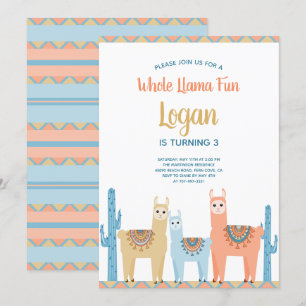 Whole Llama Fun Cute Animals Boy Birthday Party Invitation