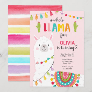 Whole Llama Fun Fiesta Girl Birthday Invitation
