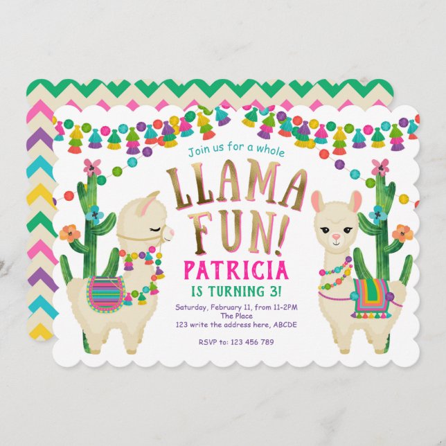 Whole Llama Fun, Llama birthday party Invitation (Front/Back)