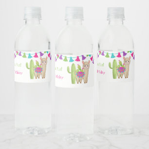 Whole Llama Fun Pink Purple Cactus Child Birthday Water Bottle Label