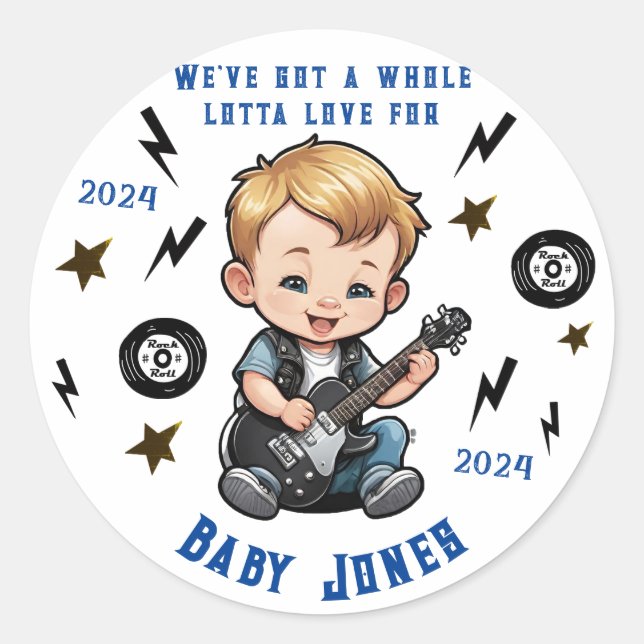 Whole Lotta Love Rock N Roll Rocker Baby Boy Classic Round Sticker (Front)