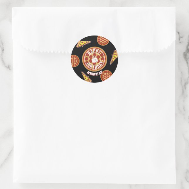 Whole Pizza Happy Birthday Party Design Classic Round Sticker (Bag)