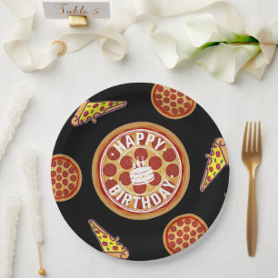 Whole Pizza Happy Birthday Party Design Paper Plate