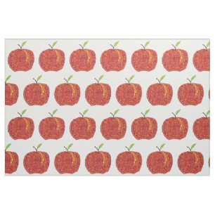 Whole Red Apples in Pointillism Stem, Leaf Fabric