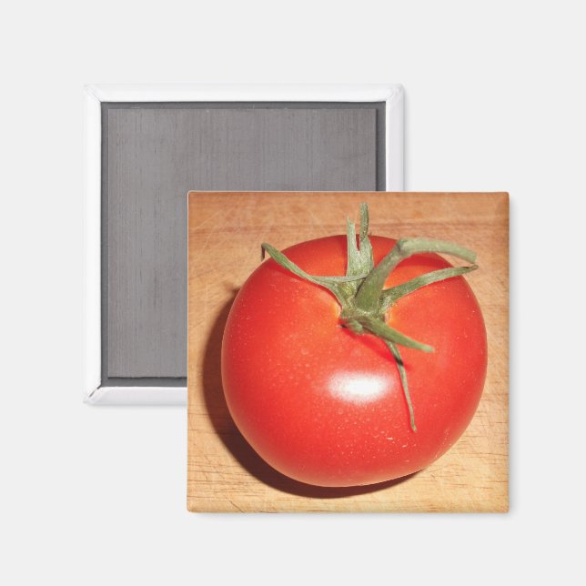 Whole Red Tomato on Wooden Cutting Board Magnet (Front/Back)