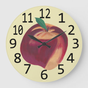 Whole Ripe Peach Painting Large Black Numbers Clock