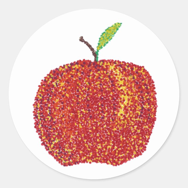Whole Ripe Red Apple in Pointillism Stickers (Front)