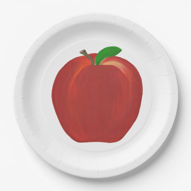 Whole Ripe Red Apple Painting Fruit Paper Plates (Front)