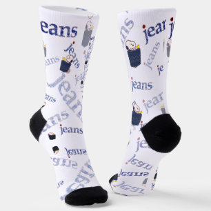 Whole stamping socks with blue jeans