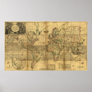 Whole World Map by Herman Moll (1719) Poster