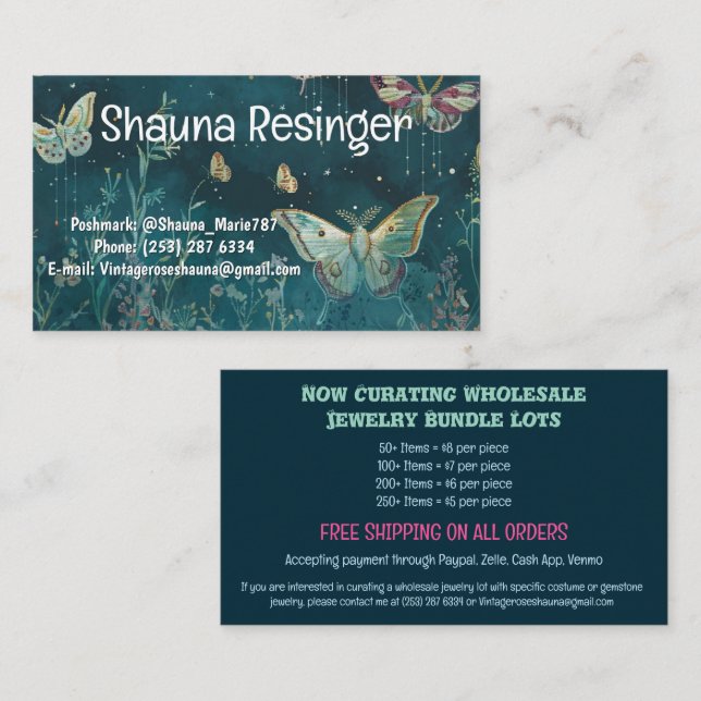 Wholesale Jewelry Sales Butterfly  Business Card (Front/Back)
