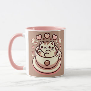 Wholesome Cat & Coffee-Cute Kawaii Kitty in Teacup Mug