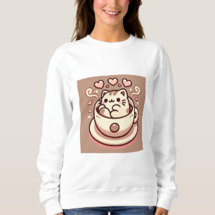 Wholesome Cat & Coffee-Cute Kawaii Kitty in Teacup Sweatshirt