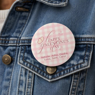 Wholesome Cute Pink Check Typography Galentines 7.5 Cm Round Badge