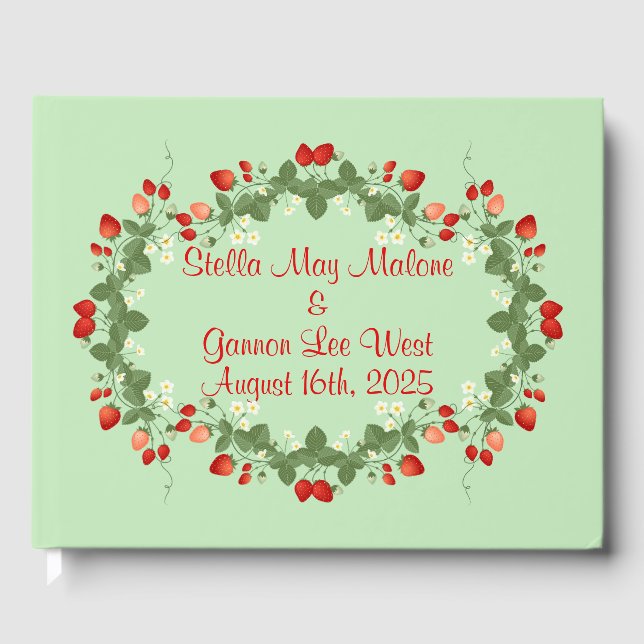 Wholesome Summer Strawberries Wedding Guest Book (Front)