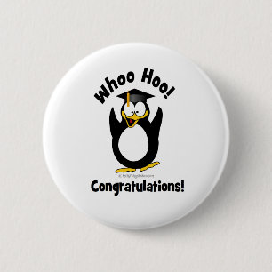 whoo hoo congratulations graduation penguin 6 cm round badge