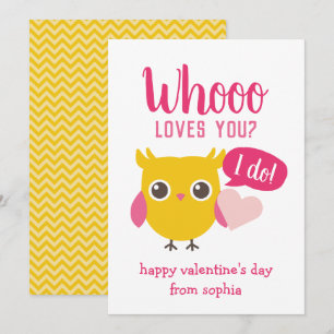 Whooo Loves You Owl Kids School Valentine's Cards