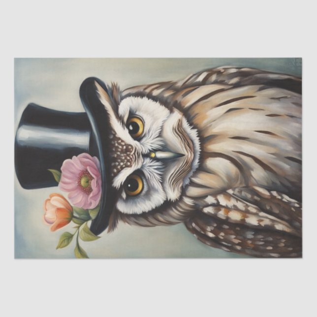 Whooo Wears It Best? Owl in Top Hat Decoupage Tissue Paper (Front)