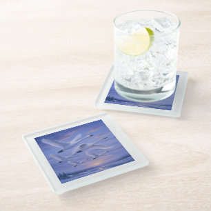 Whooper Swans at Dusk Glass Coaster