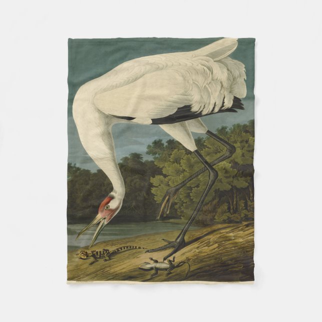 Whooping Crane Audubon Bird Painting Fleece Blanket (Front)