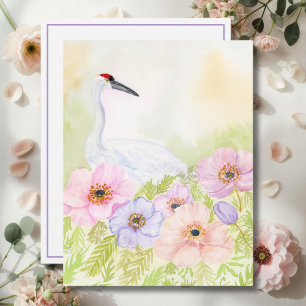  Whooping Crane with Pastel Anemones  Card