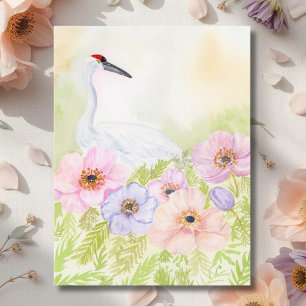 Whooping Crane with Pastel Anemones Postcard