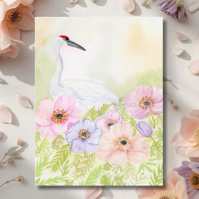 Whooping Crane with Pastel Anemones  Postcard (Creator Uploaded)