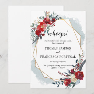 Whoops! Gold Geometric Boho Floral Postponement Invitation