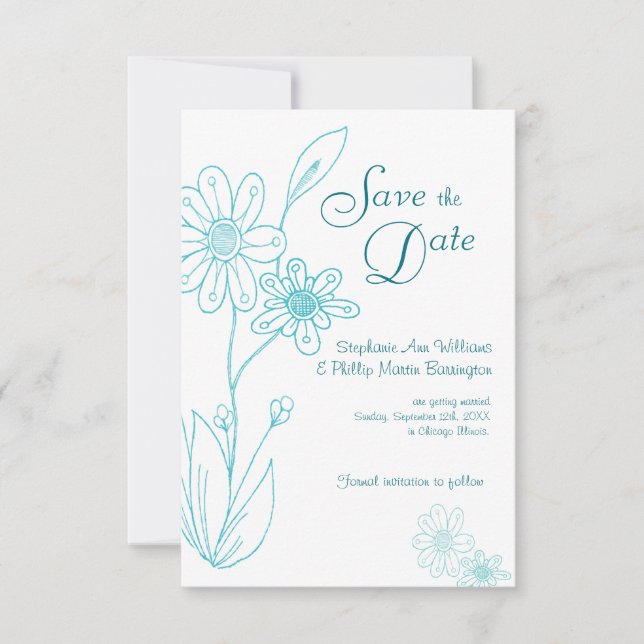 Whoopsie Daisy Simple Aqua Blue Save the Date Invitation (Front)