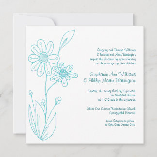 Whoopsie Daisy Simple Flowers Aqua Blue Wedding Invitation