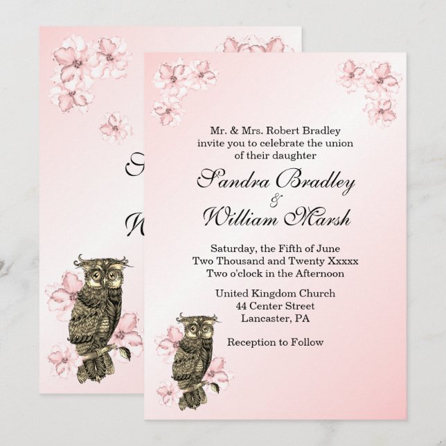 Whoos Getting Married Pink Owl Wedding Invitation (Front/Back)