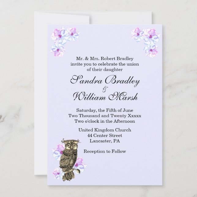Whoos Getting Married Purple Owl   Invitation (Front)