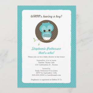 Whoo's Having a Boy? Owl Baby Shower Invitation