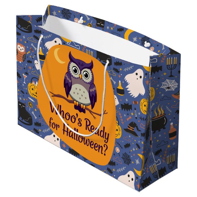 Whoo's Ready for Halloween Large Gift Bag (Back Angled)