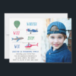 Whoosh Vroom woo Air birthday party photo Invitation<br><div class="desc">A kid's birthday party invitation featuring Hot air balloon,  air plane,  helicopter.</div>