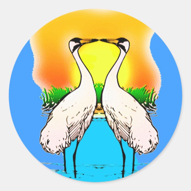 Whopping Cranes in Love Classic Round Sticker (Front)