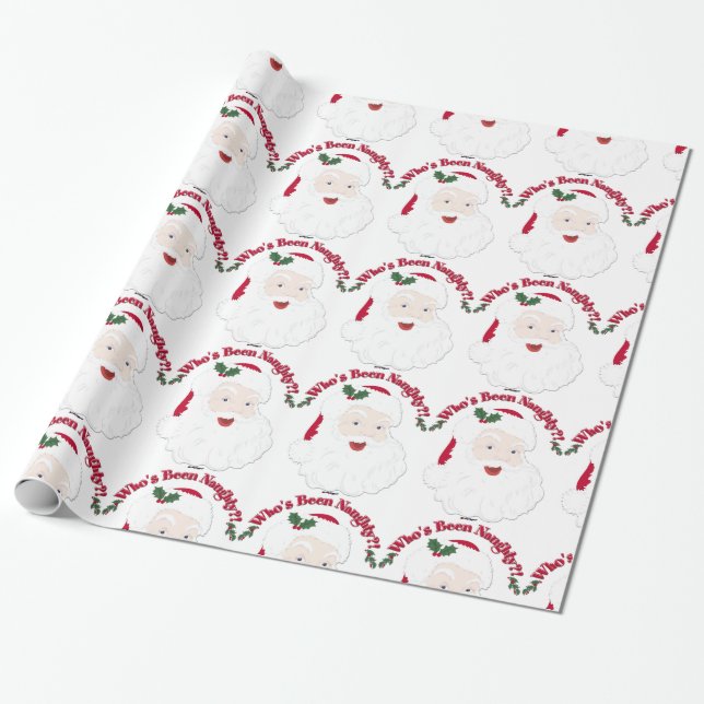 Who's Been Naughty? Vintage Style Santa Wrapping Paper (Unrolled)