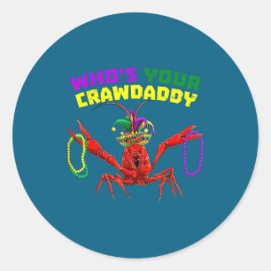 Who's crawdaddy crawfish jester beads mardi gras classic round sticker