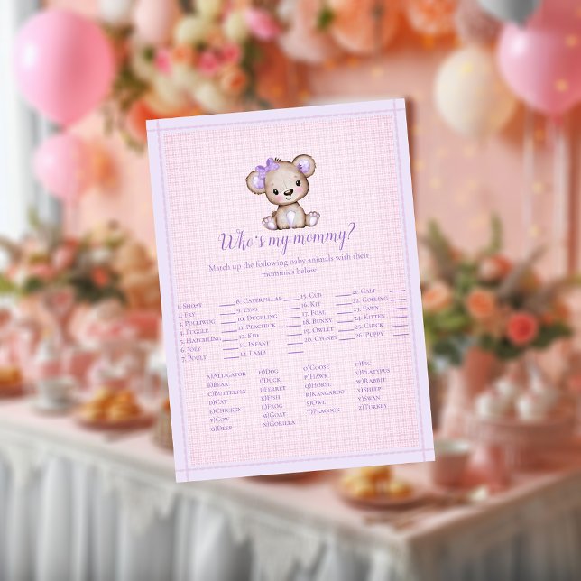 Who's My Mummy Cute Purple Bear Baby Game Card (Creator Uploaded)