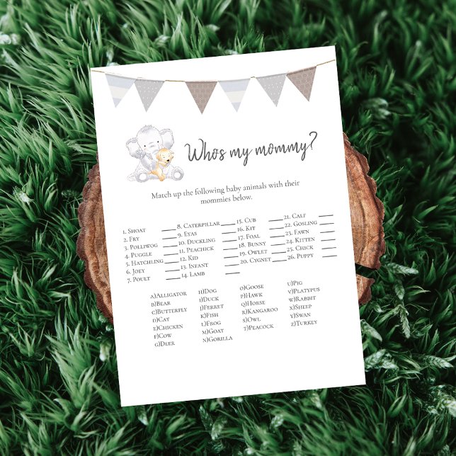 Who's My Mummy Game Baby Elephant Card (Creator Uploaded)
