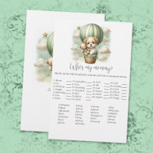Who's My Mummy Puppy Baby Shower Game Card